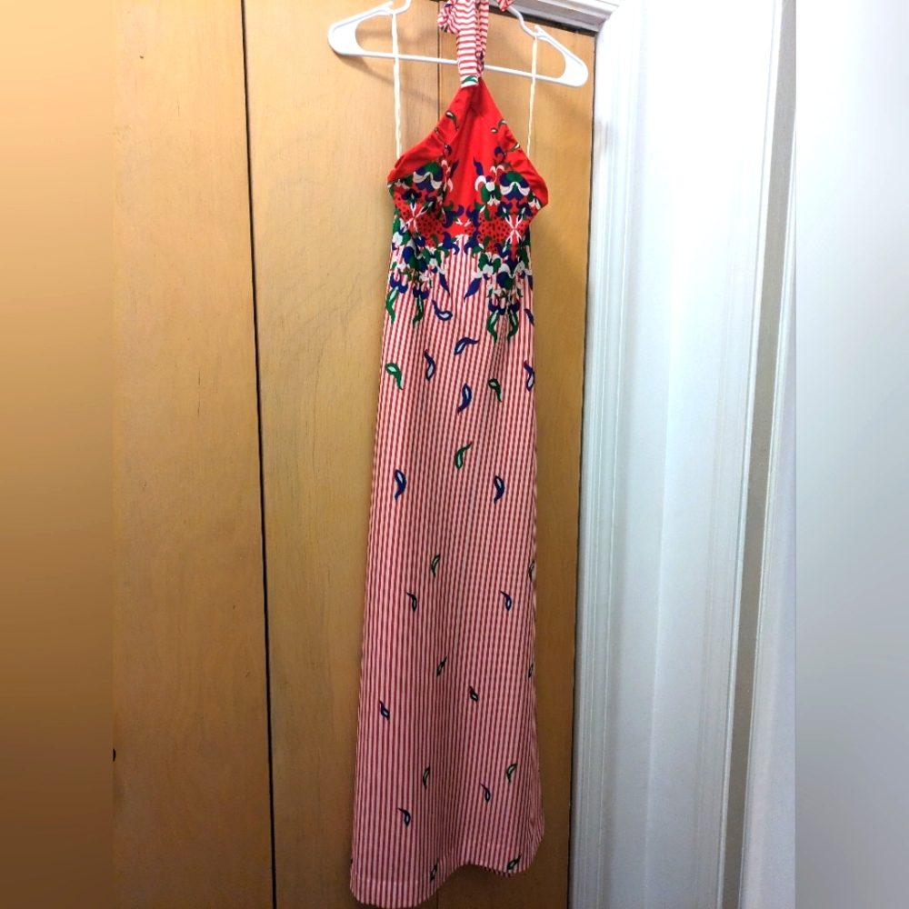 Vintage 1970s Halter Tie Maxi Dress